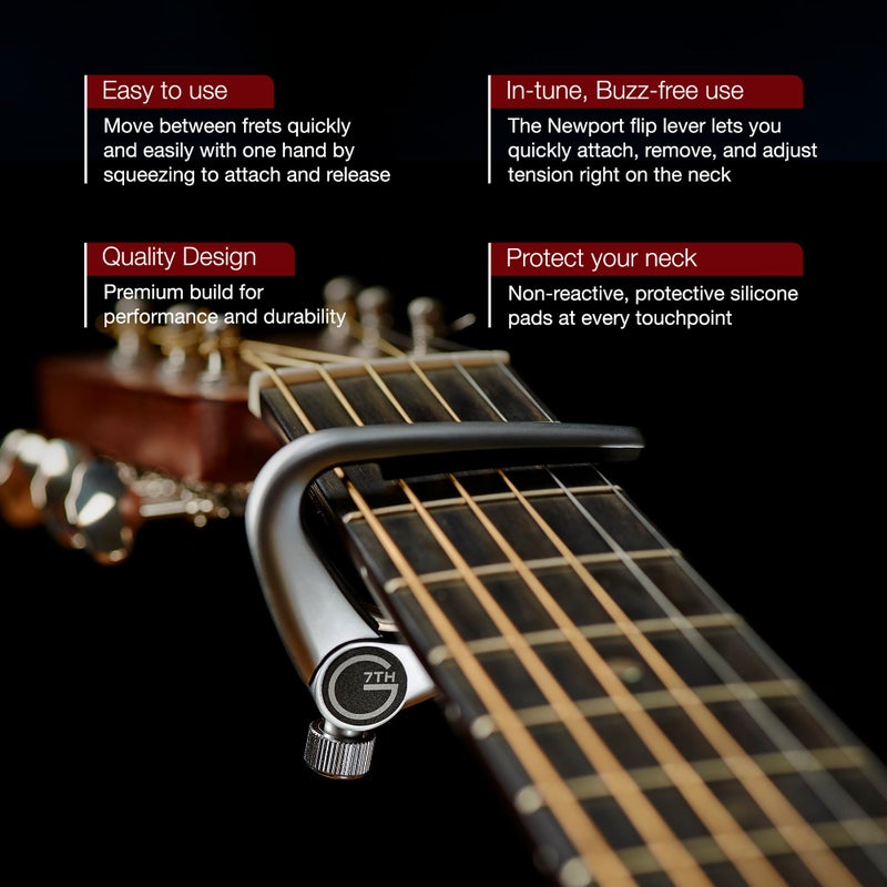 G7th Newport Guitar Capo - String Partial Silver - 53mm Lightweight & Low Profile - Easy Flip Lever with Fine-Tune Adjustment - Unlock Open Tunings, Perfect for 5 String Acoustic and Electric Guitars - Image 5